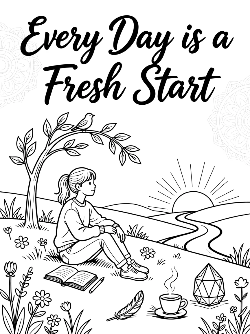 **Every Day is a Fresh Start** new beginnings coloring page, include the text "Every Day is a Fresh Start".
