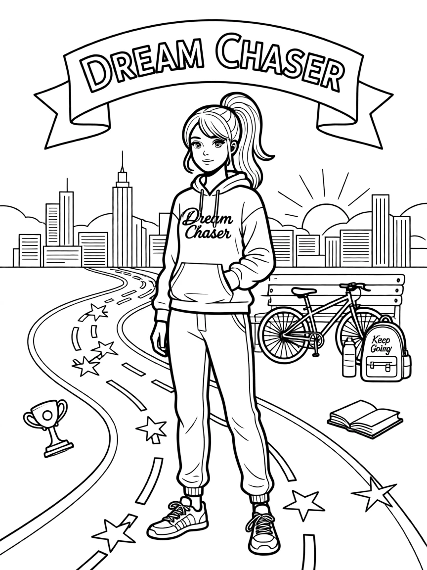 **Dream Chaser** ambitious coloring page, include the text "Dream Chaser".