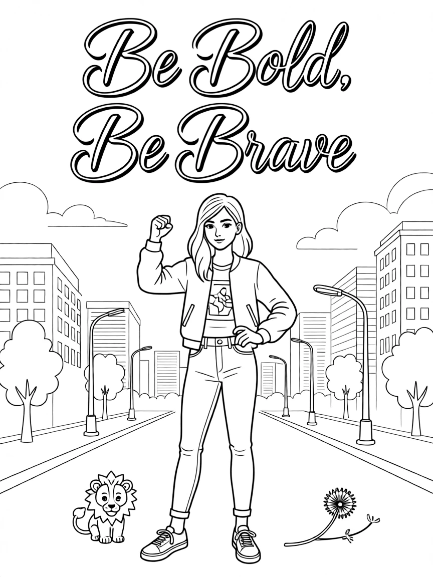 **Be Bold, Be Brave** courageous coloring page, include the text "Be Bold, Be Brave".