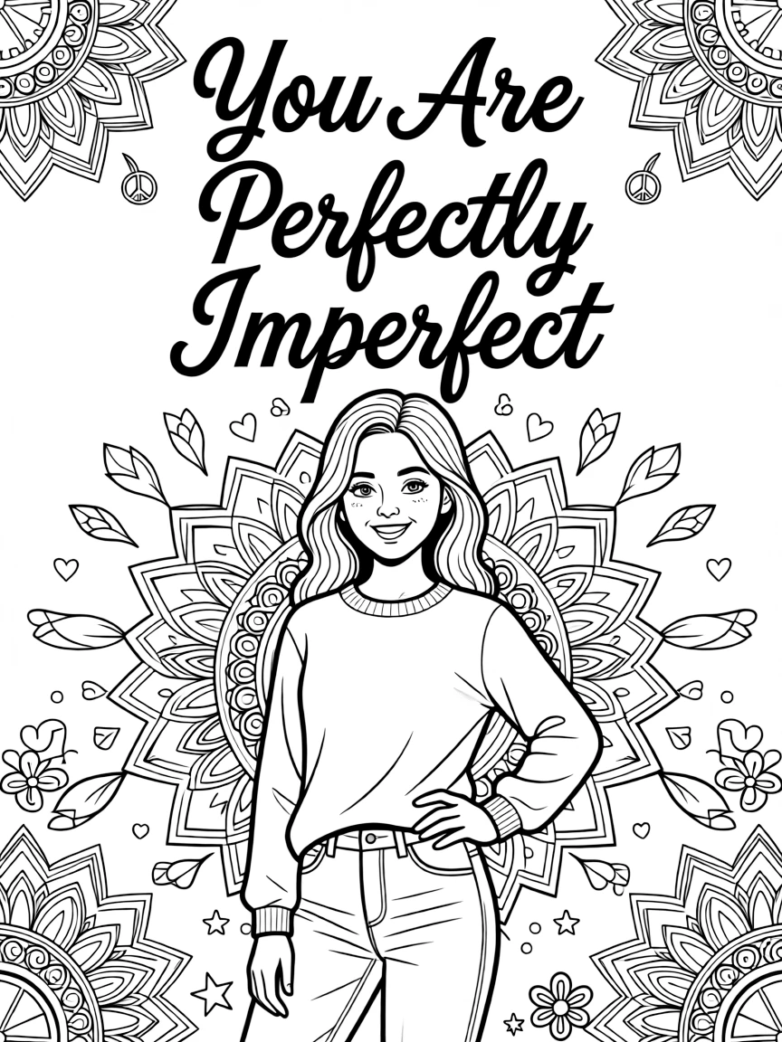 **You Are Perfectly Imperfect** self-acceptance coloring page, include the text "You Are Perfectly Imperfect".