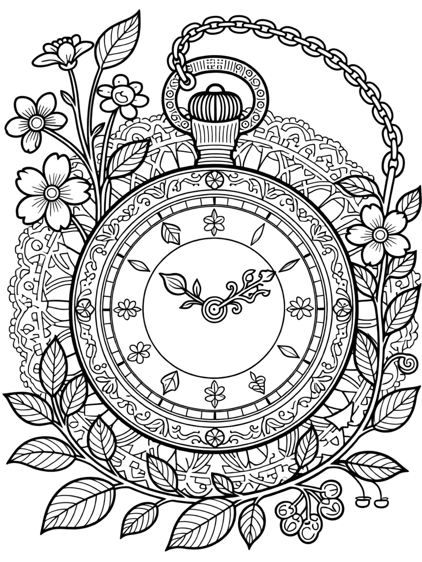 A vintage pocket watch with hands made of delicate vines.
