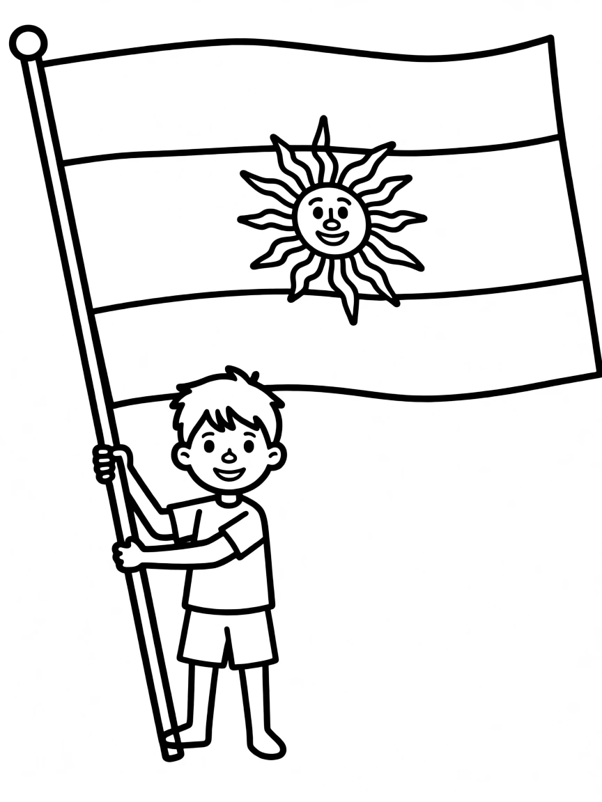 Flag of Argentina with a sun in the middle.