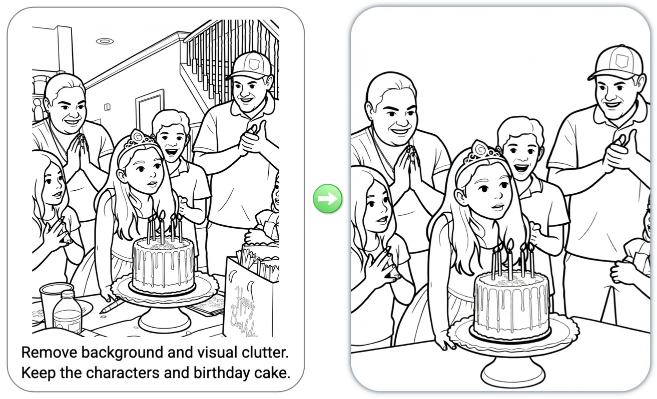 Coloring page edit by asking: background and visual clutter moved.