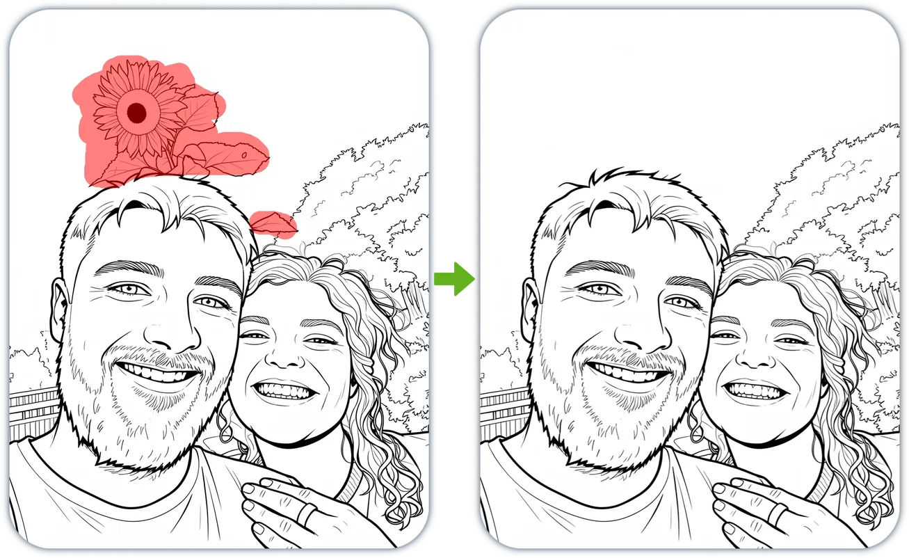 Before and after example of an unwanted object removed from a picture